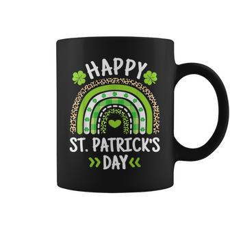 Happy St Patricks Day Leopard Print Rainbow Shamrock Irish V2 Coffee Mug - Seseable