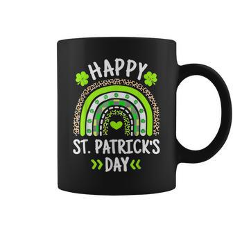 Happy St Patricks Day Leopard Print Rainbow Shamrock Irish V3 Coffee Mug - Seseable