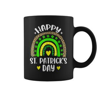 Happy St Patricks Day Leopard Print Rainbow Shamrock Irish V4 Coffee Mug - Seseable