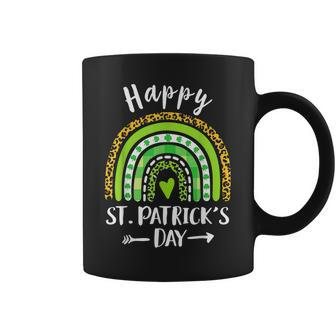Happy St Patricks Day Rainbow Leopard Print Shamrock Irish Coffee Mug - Seseable