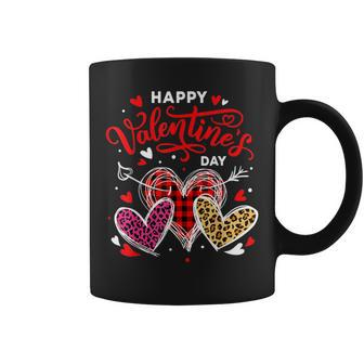 Happy Valentines Day Heart Leopard Buffalo Plaid Heart Women Coffee Mug - Seseable