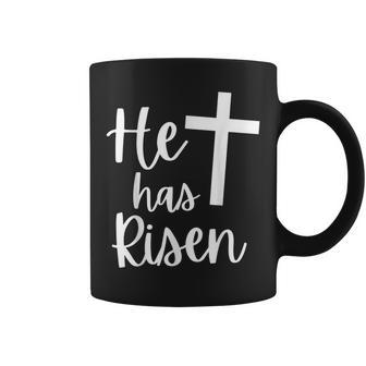He Has Risen Jesus Christian Happy Easter Cross Religious Coffee Mug | Mazezy