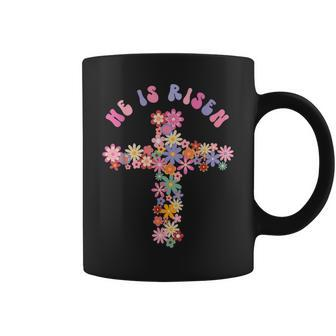 He Is Risen Easter Cross Christians Religious Hippie Groovy Coffee Mug | Mazezy