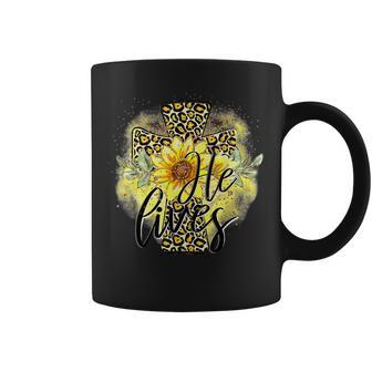 He Lives Sunflowers Faith Jesus Cross Christian Easter Day Coffee Mug | Mazezy DE