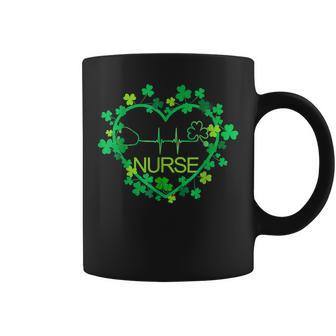 Heart Shamrock Nurse St Patricks Day Nursing For Girls Coffee Mug - Seseable