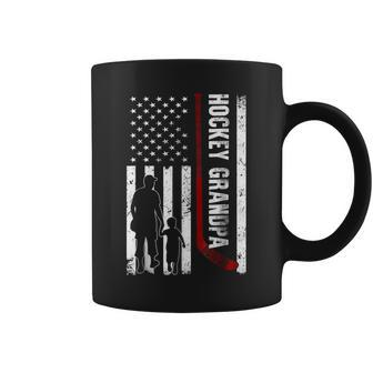 Hockey Grandpa American Flag Fathers Day Gift Coffee Mug | Mazezy
