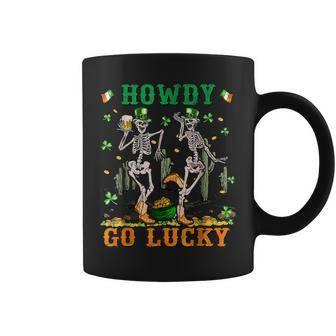 Howdy Go Lucky Shamrock Dancing Skeleton Patricks Day 2023 Coffee Mug - Seseable