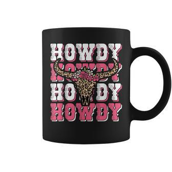 Howdy Western Country Southern Bull Skull Rodeo Pink Cowgirl Coffee Mug | Mazezy