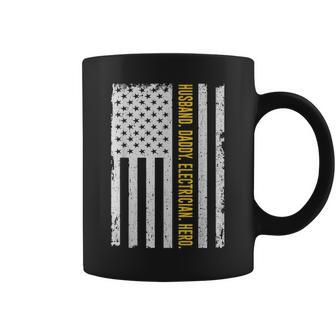 Husband Daddy Electrician Hero Usa Flag Fathers Day Gifts Coffee Mug - Seseable