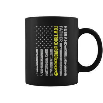 Husband Father Tow Truck Driver American Flag Towing Dad Coffee Mug | Mazezy