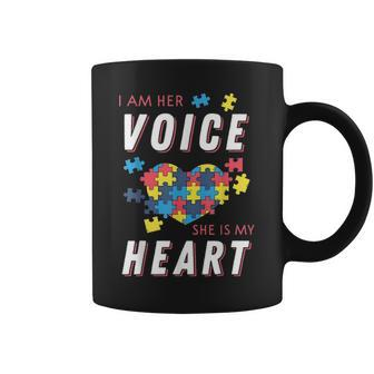 I Am Her Voice And She Is My Heart Autism Mom Or Dad Coffee Mug - Seseable