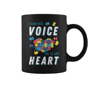 I Am His Voice And He Is My Heart Autism Mom Or Dad Coffee Mug - Seseable