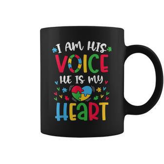 I Am His Voice He Is My Heart Autism Awareness Mom Fathering Coffee Mug | Mazezy