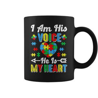 I Am His Voice He Is My Heart Autism Mom Autism Awareness Coffee Mug | Mazezy