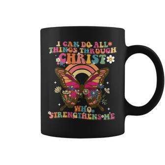 I Can Do All Things Through Christ Butterfly Retro Groovy Coffee Mug - Seseable
