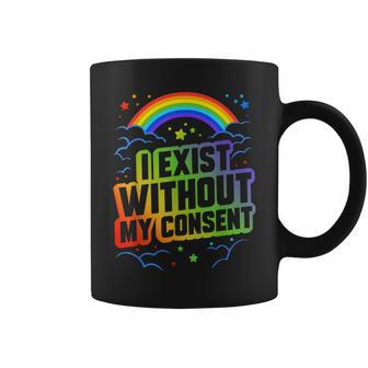 I Exist Without My Consent Frog Funny Rainbow Surreal Meme Coffee Mug | Mazezy