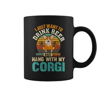I Just Want To Drink Beer & Hang With My Corgi Retro Sunset Coffee Mug | Mazezy