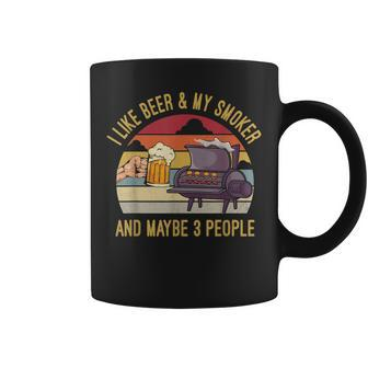 I Like Beer And My Smoker And Maybe 3 People Vintage Funny Coffee Mug - Seseable