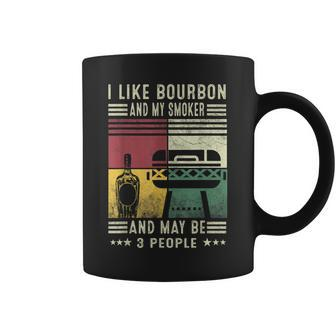 I Like Bourbon And My Smoker And Maybe 3 People Vintage Bbq Coffee Mug - Seseable