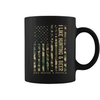 I Like Hunting & Beer And Maybe 3 People Camouflage Us Flag Coffee Mug - Seseable