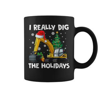 I Really Dig The Holidays Excavator Cute Kids Xmas Pajama Coffee Mug - Thegiftio UK