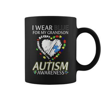 I Wear Blue For My Grandson Grandma Grandpa Autism Awareness Coffee Mug | Mazezy