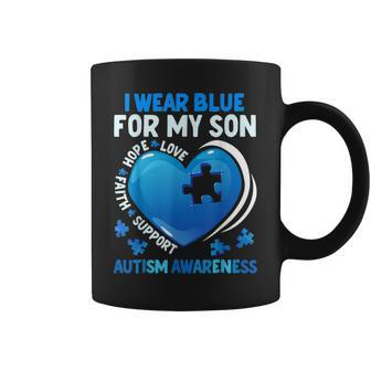I Wear Blue For My Son Autism Awareness Day Autistic Mom Dad Coffee Mug | Mazezy