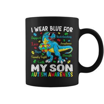 I Wear Blue For My Son Autism Awareness Dinosaur For Dad Mom Coffee Mug | Mazezy