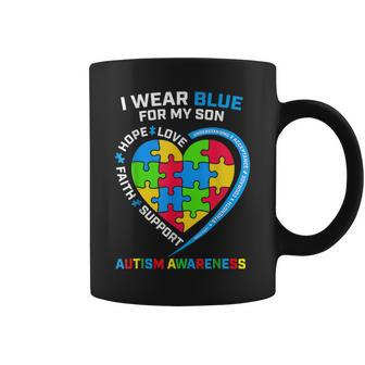 I Wear Blue For My Son Autism Awareness Mom Dad Heart Puzzle Coffee Mug | Mazezy