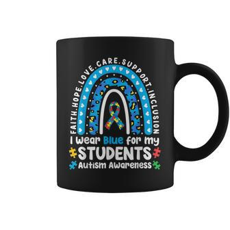 I Wear Blue For My Students Leopard Rainbow Autism Awareness Coffee Mug | Mazezy