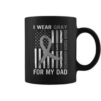 I Wear Gray For My Dad Brain Tumor Awareness Gray Ribbon Coffee Mug | Mazezy