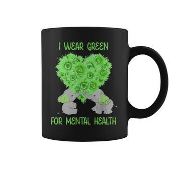 I Wear Green For Mental Health Awareness Elephant Sunflower Coffee Mug - Thegiftio UK