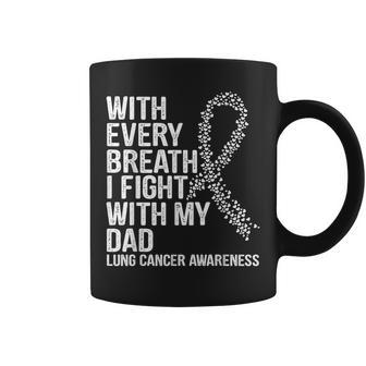 I Wear White For My Dad Lung Cancer Awareness Ribbon Coffee Mug | Mazezy