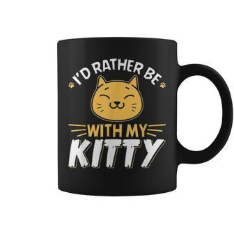 Id Rather Be With My Kitty Cat Mom Dad Girl Boy Kids Gag Coffee Mug - Seseable