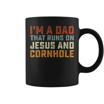 Im A Dad That Runs On Jesus Cornhole Christian Vintage Gift Coffee Mug - Seseable
