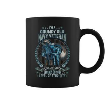 I’M A Grumpy Old US Veteran My Level Of Sarcasm Depends On Your Level Of Stupidity Coffee Mug - Seseable