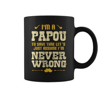 Im A Papou Lets Assume Im Never Wrong Grandpa Funny Gift Coffee Mug | Mazezy
