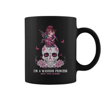 Im A Warrior Princess Sugar Skull Breast Cancer Awareness Coffee Mug - Seseable