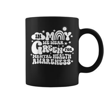 In May We Wear Green Groovy Mental Health Awareness Month Coffee Mug | Mazezy