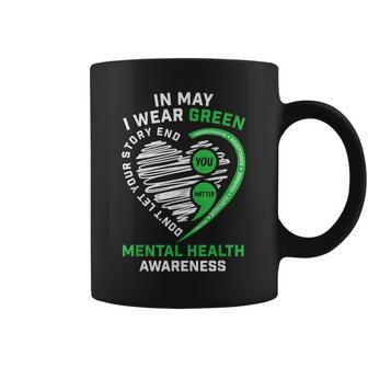 In May We Wear Green Semicolon Mental Health Awareness Month Coffee Mug | Mazezy