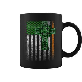 Irish American Flag Ireland Flag St Patricks Day Cross Gift Coffee Mug - Seseable