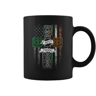 Irish Pride American Flag Celtic Cross St Patricks Day Coffee Mug - Seseable