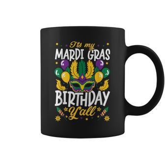 Its Mardi Gras Birthday Yall Mask Jester Hat Mardi Beads Coffee Mug - Seseable