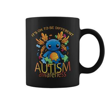 Its Ok To Be Different Autism Awareness Funny Axolotl Coffee Mug | Mazezy
