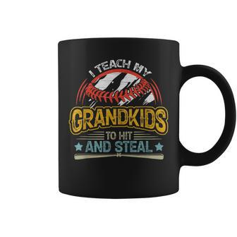 J5r0 I Teach My Grandkids Hit And Steal Retro Baseball Lover Coffee Mug | Mazezy