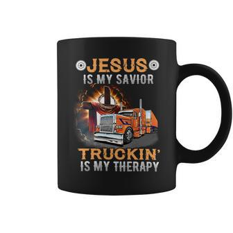 Jesus Is My Savior Truckin Is My Therapy Coffee Mug - Seseable
