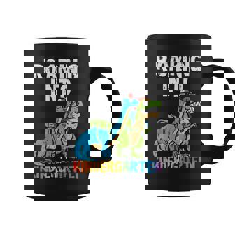 Kids Roaring Into Kindergarten Dinosaurs Trex First Day Of Boys Coffee Mug - Thegiftio