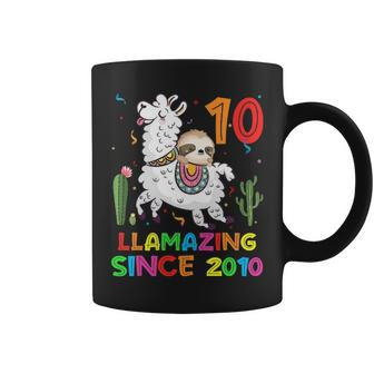 Kids Sloth Riding Llama Cute Llamazing 10Th Birthday Gifts Kids Coffee Mug - Seseable