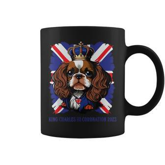 King Charles Coronation Spaniel Dog Wearing A Crown & Flag Coffee Mug | Mazezy