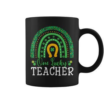 Leopard One Lucky Teacher Rainbow Saint Patricks Shamrock Coffee Mug - Seseable